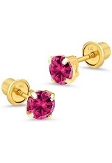 handsome yellow gold 4mm round basket July birthstone baby earrings